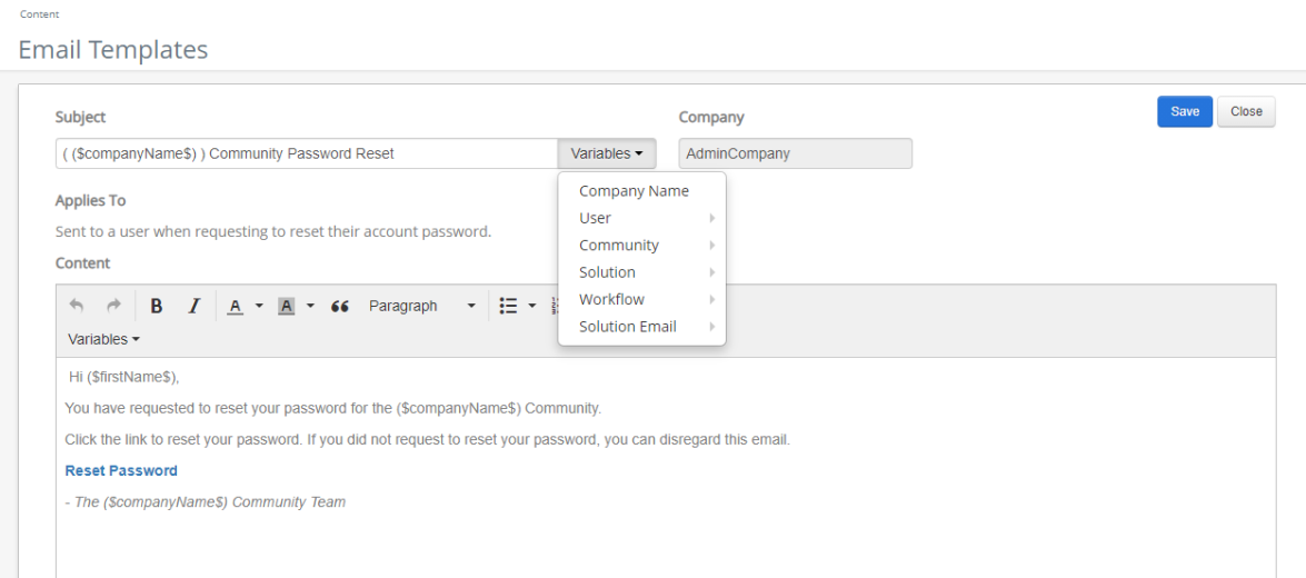 Variable insertion example